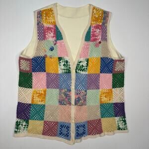 Vintage 1970’s Granny Square Crocheted Multicolor Vest - Handmade
